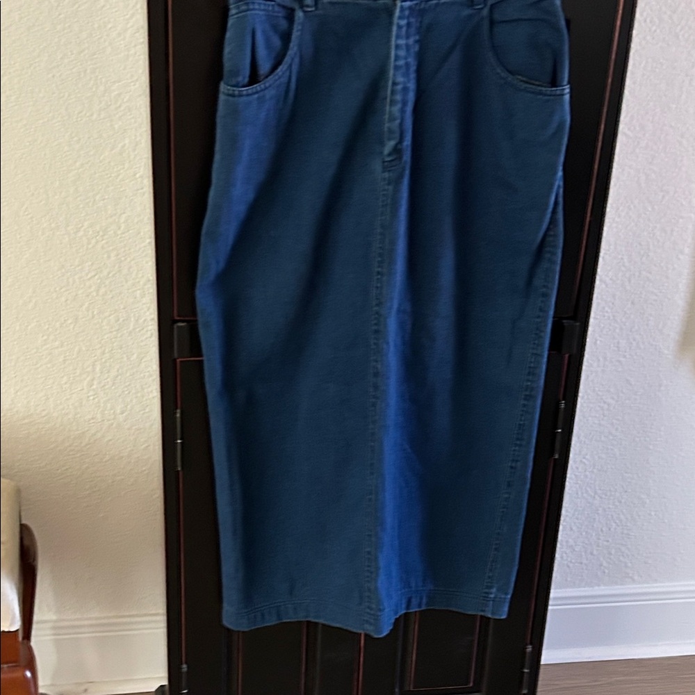 Women's Navy Denim Midi Skirt - Classic Straight Fit
